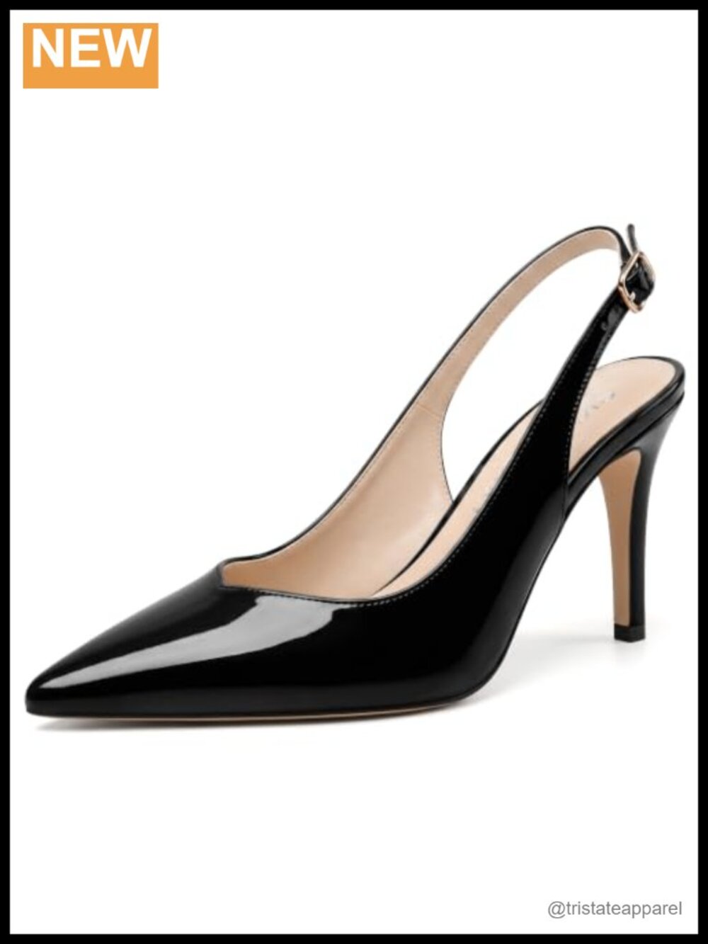 Pointed Toe Slingback Stiletto Pumps Patent Buckle Heels
